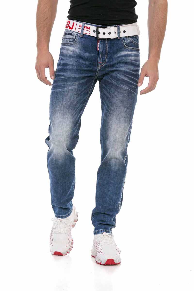 CD717 Herren Slim-Fit-Jeans mit tollen Stickereien