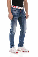 CD717 Herren Slim-Fit-Jeans mit tollen Stickereien