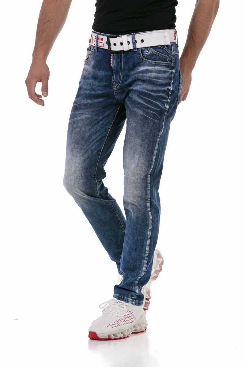 CD717 Herren Slim-Fit-Jeans mit tollen Stickereien