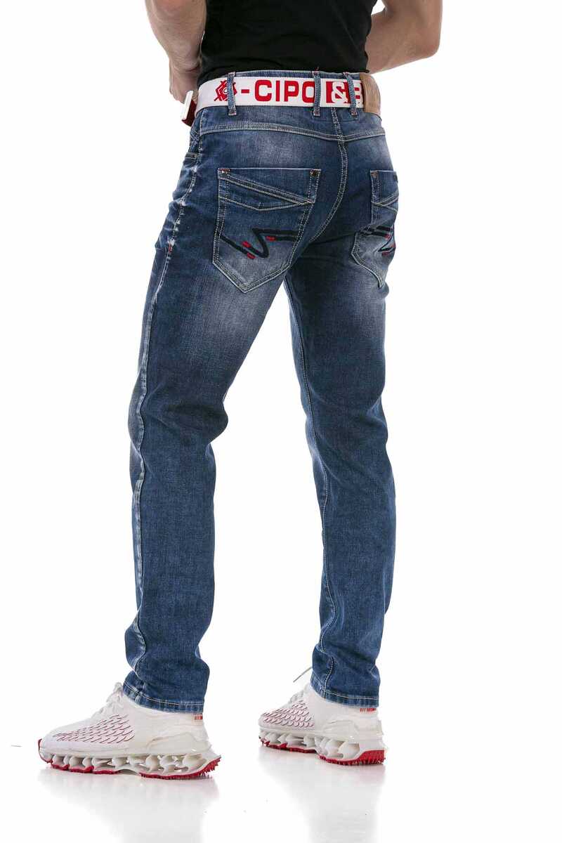 CD717 Herren Slim-Fit-Jeans mit tollen Stickereien
