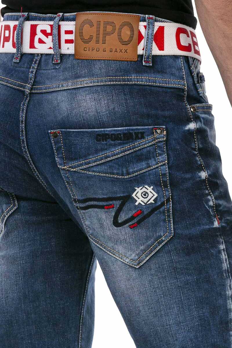 CD717 Herren Slim-Fit-Jeans mit tollen Stickereien
