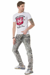 CD718 jeansy proste z ozdobnym szwem