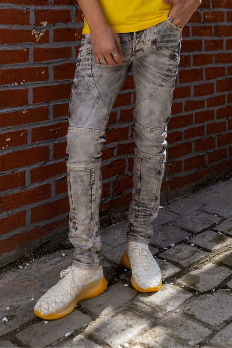 CD718 Hombres Jeans rectos con costuras decorativas amplias