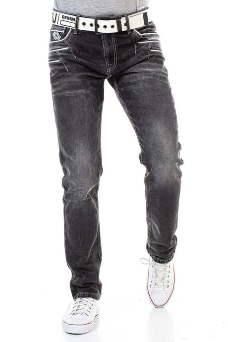 Jeans dritti maschile CD719 con cuciture a contrasto