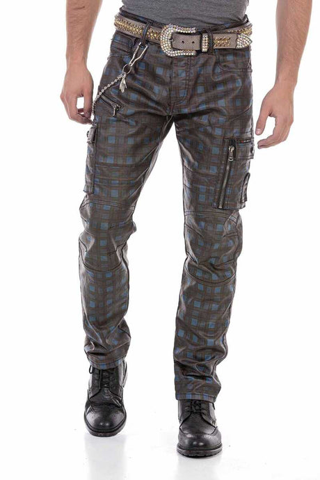 CD721 Jeans heterosexuales para hombres con un patrón de verificación casual