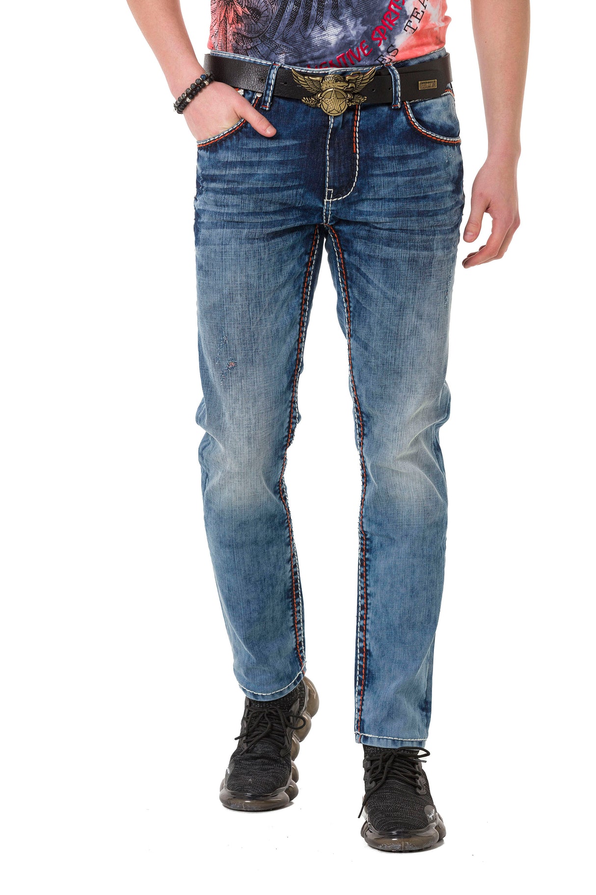 CD729 Jeans Slim-fit de hombres con bolsillos bordados