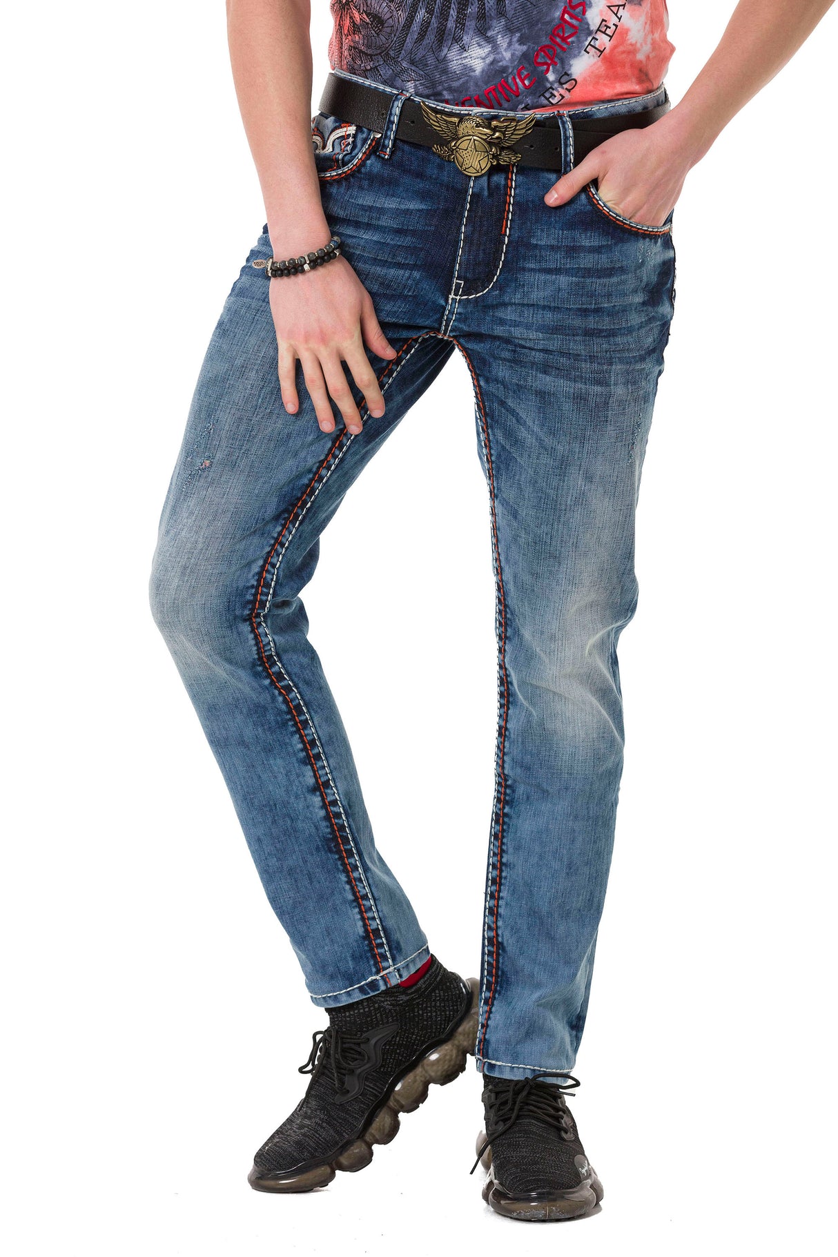 CD729 Jeans Slim-fit de hombres con bolsillos bordados