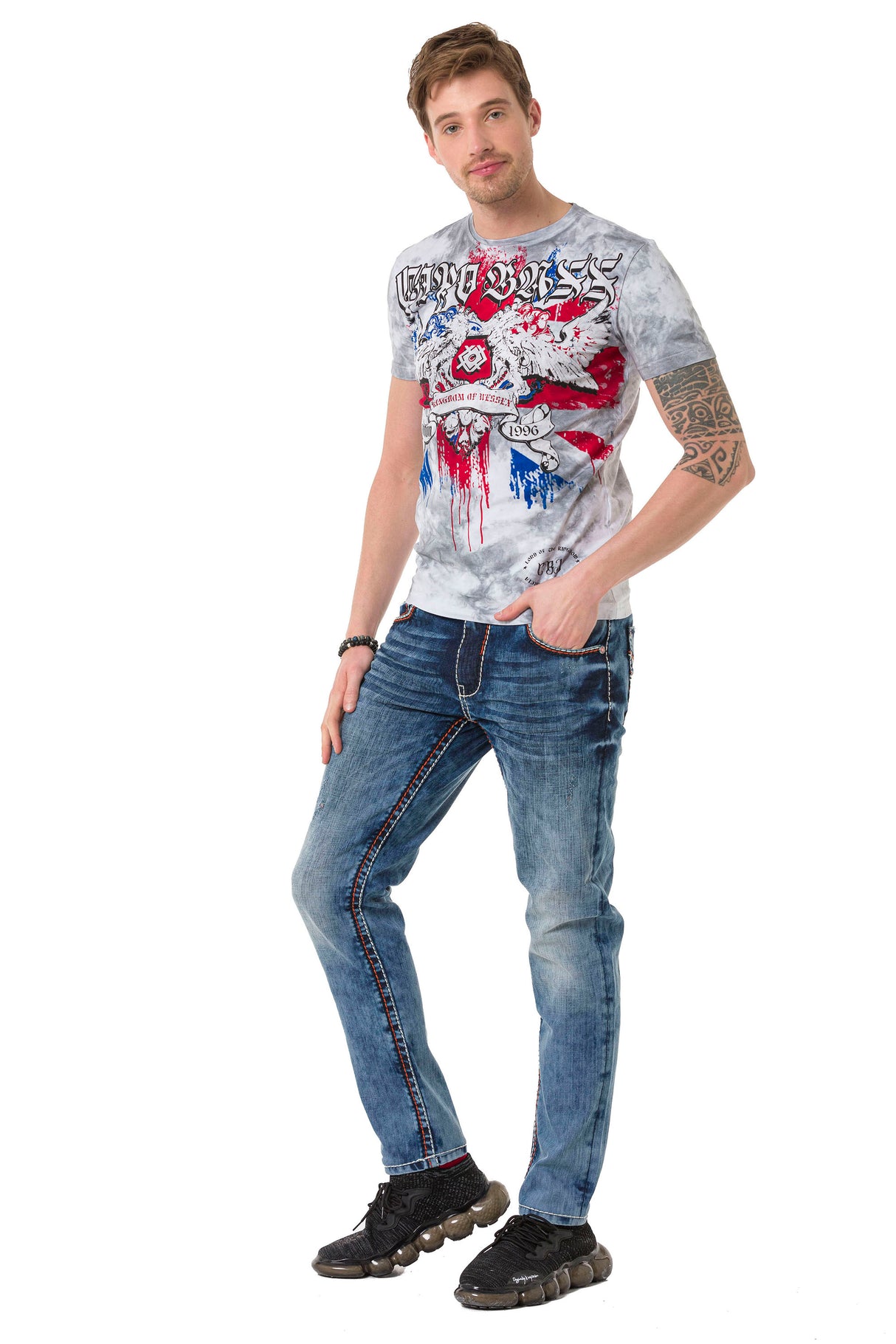 CD729 Jeans Slim-fit de hombres con bolsillos bordados