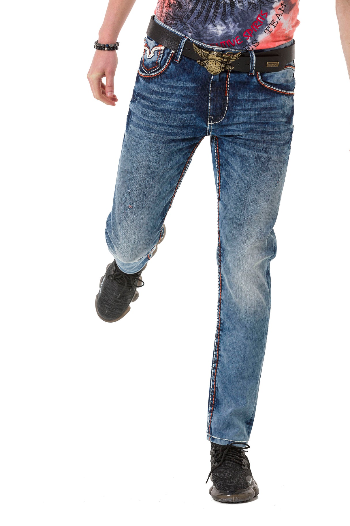 CD729 Jeans Slim-fit de hombres con bolsillos bordados