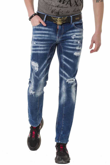 CD781 Herren Straight-Jeans in modischem destroyed-Look