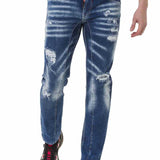CD781 Jeans droit pour hommes, look destroyed à la mode