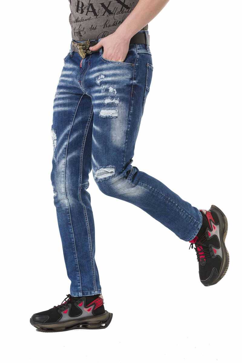 CD781 Men's Straight-Jeans in a fashionable destroyed look