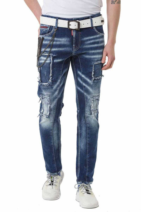 CD782 Hombres directamente jeans en un aspecto usado fresco