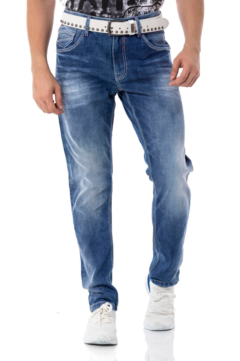 CD796 Pantalones de jeans delgados de los hombres  en el look casual con costuras sutiles gruesas