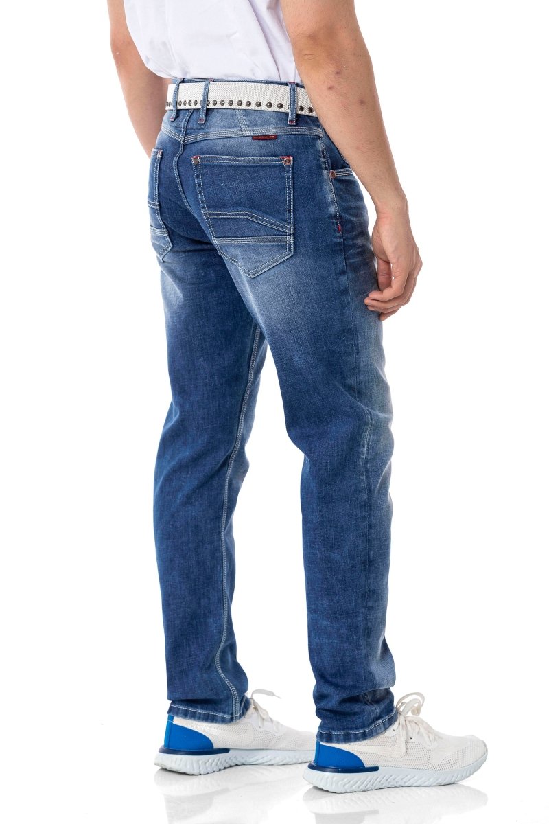 CD796 Pantalones de jeans delgados de los hombres  en el look casual con costuras sutiles gruesas