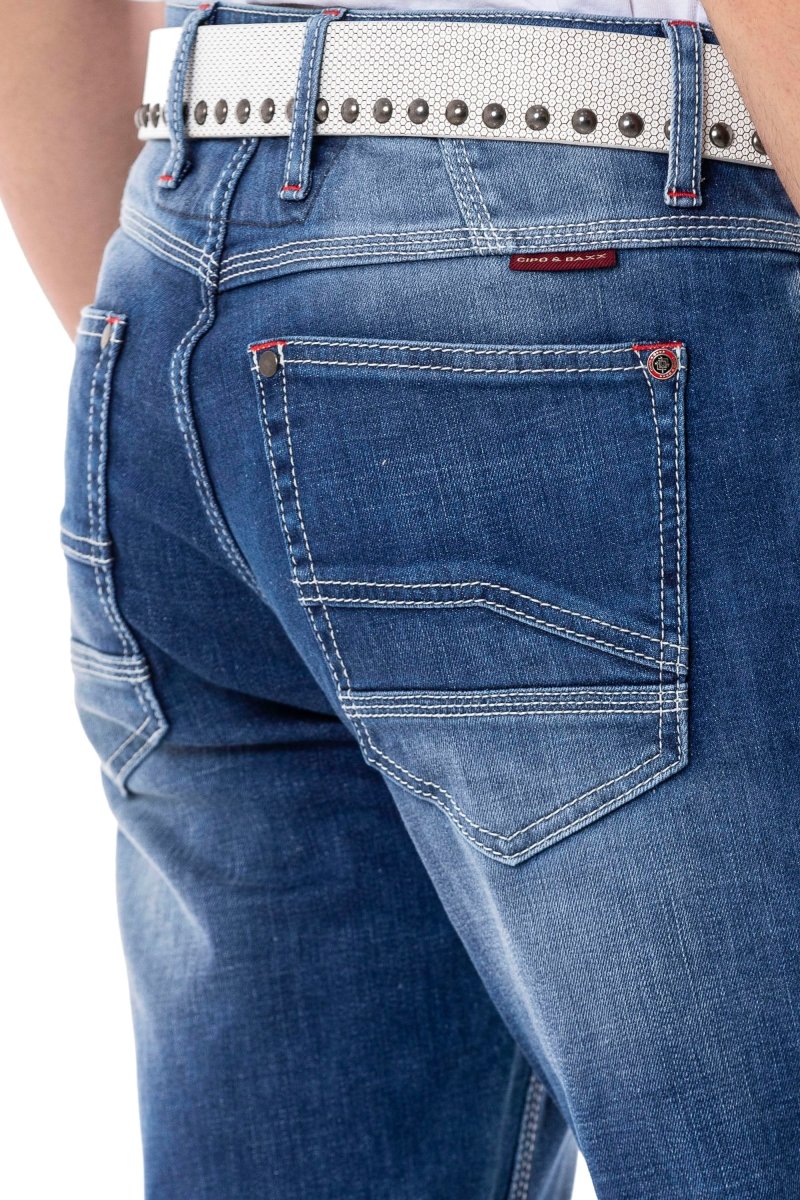 CD796 Pantalones de jeans delgados de los hombres  en el look casual con costuras sutiles gruesas