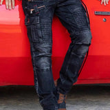 CD798 Men's jeans leisure trousers in biker style with synthetic leather elements