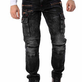 CD798 Men's jeans leisure trousers in biker style with synthetic leather elements