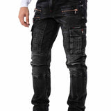 CD798 Men's jeans leisure trousers in biker style with synthetic leather elements