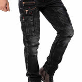 CD798 Men's jeans leisure trousers in biker style with synthetic leather elements