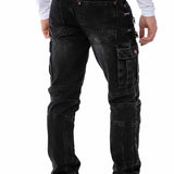 CD798 Men's jeans leisure trousers in biker style with synthetic leather elements