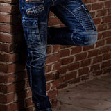 CD798 Men's jeans leisure trousers in biker style with synthetic leather elements