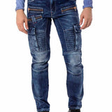CD798 Men's jeans leisure trousers in biker style with synthetic leather elements