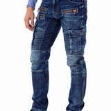CD798 Men's jeans leisure trousers in biker style with synthetic leather elements
