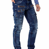 CD798 Men's jeans leisure trousers in biker style with synthetic leather elements