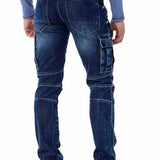 CD798 Men's jeans leisure trousers in biker style with synthetic leather elements