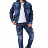 CD798 Men's jeans leisure trousers in biker style with synthetic leather elements