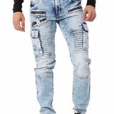 CD798 Men's jeans leisure trousers in biker style with synthetic leather elements