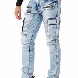 CD798 Men's jeans leisure trousers in biker style with synthetic leather elements