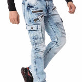 CD798 Men's jeans leisure trousers in biker style with synthetic leather elements