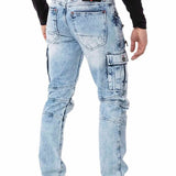 CD798 Men's jeans leisure trousers in biker style with synthetic leather elements