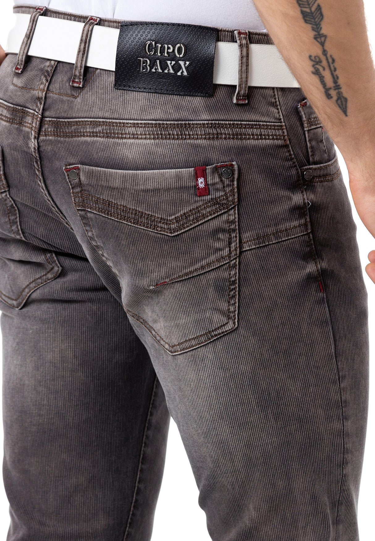 CD811 Men straight jeans with trendy decorative seams