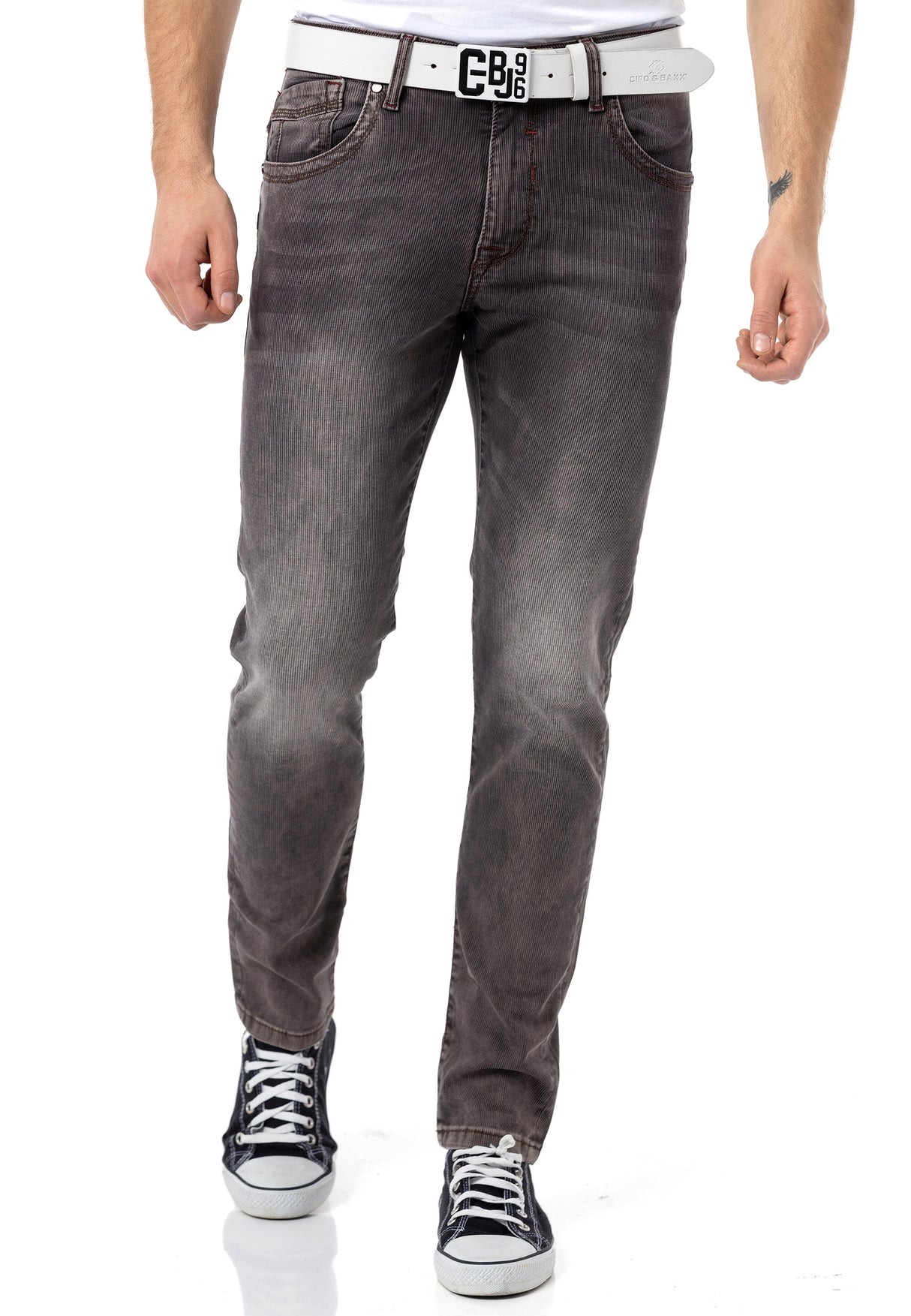 CD811 Men straight jeans with trendy decorative seams