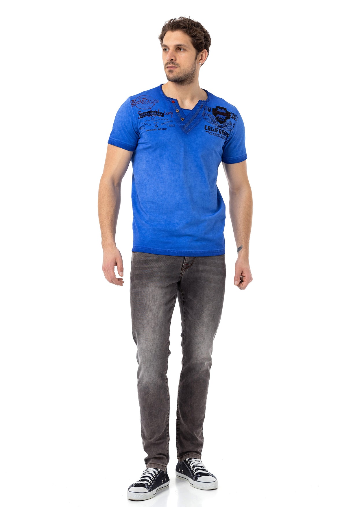 CD811 Men straight jeans with trendy decorative seams