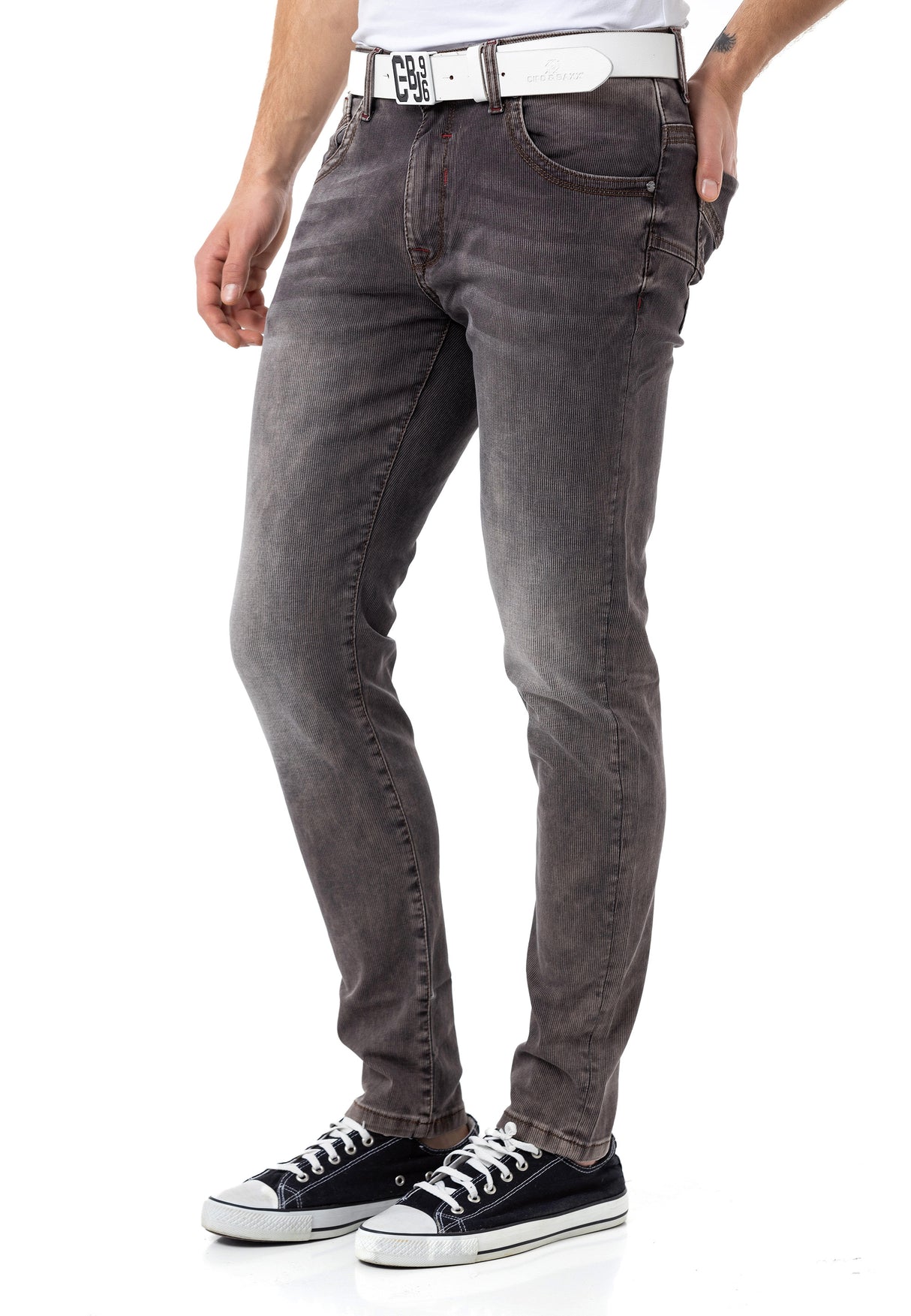 CD811 Men straight jeans with trendy decorative seams