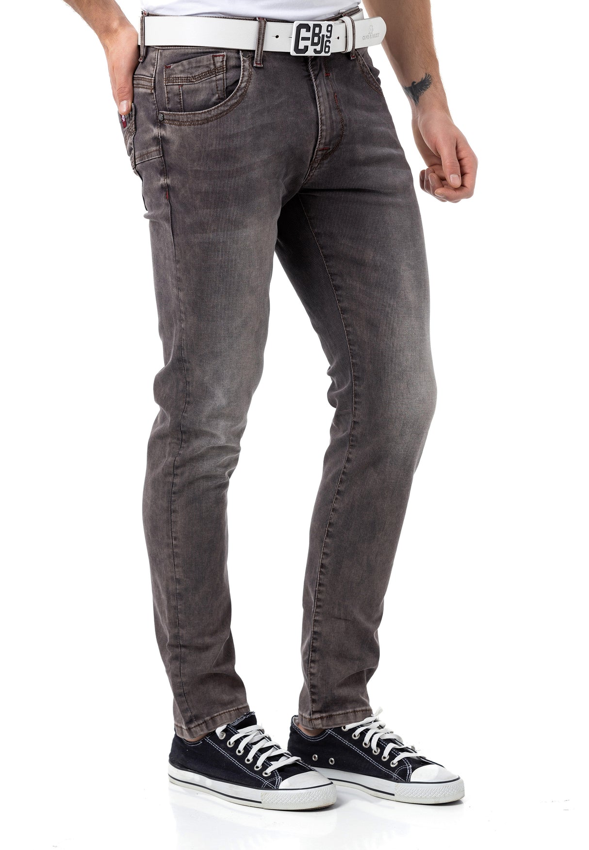CD811 Men straight jeans with trendy decorative seams