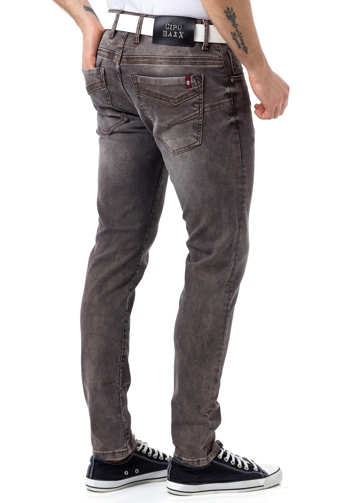 CD811 Men straight jeans with trendy decorative seams