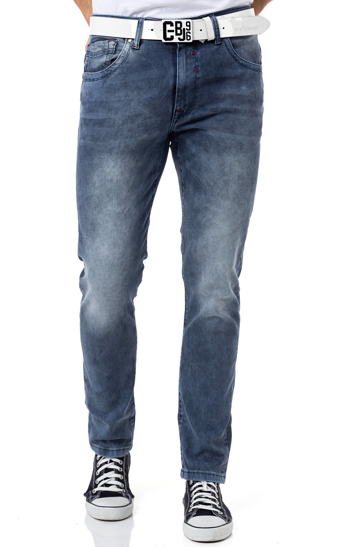 CD811 Men straight jeans with trendy decorative seams