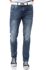 CD811 Men straight jeans with trendy decorative seams