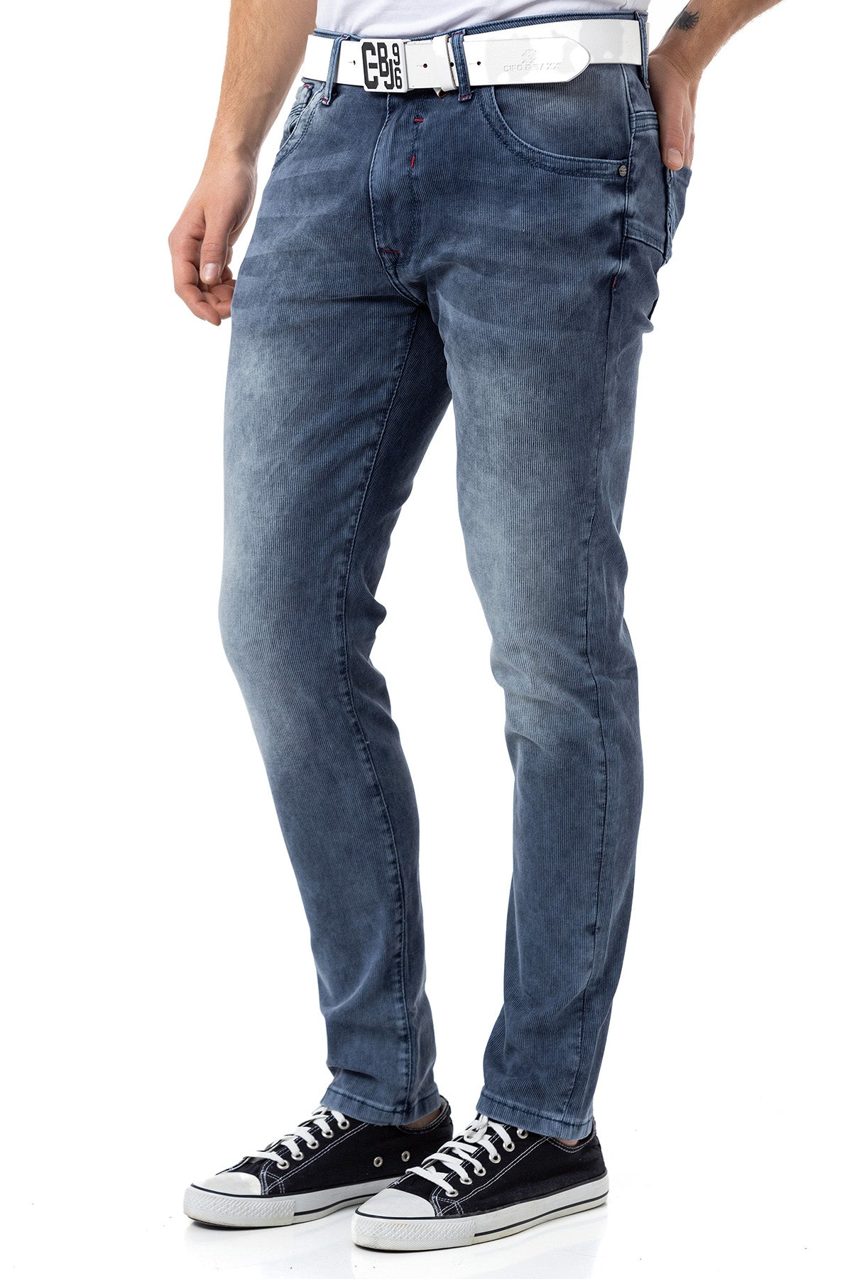 CD811 Men straight jeans with trendy decorative seams