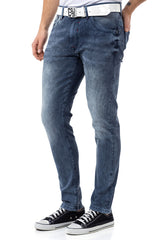 CD811 Men straight jeans with trendy decorative seams