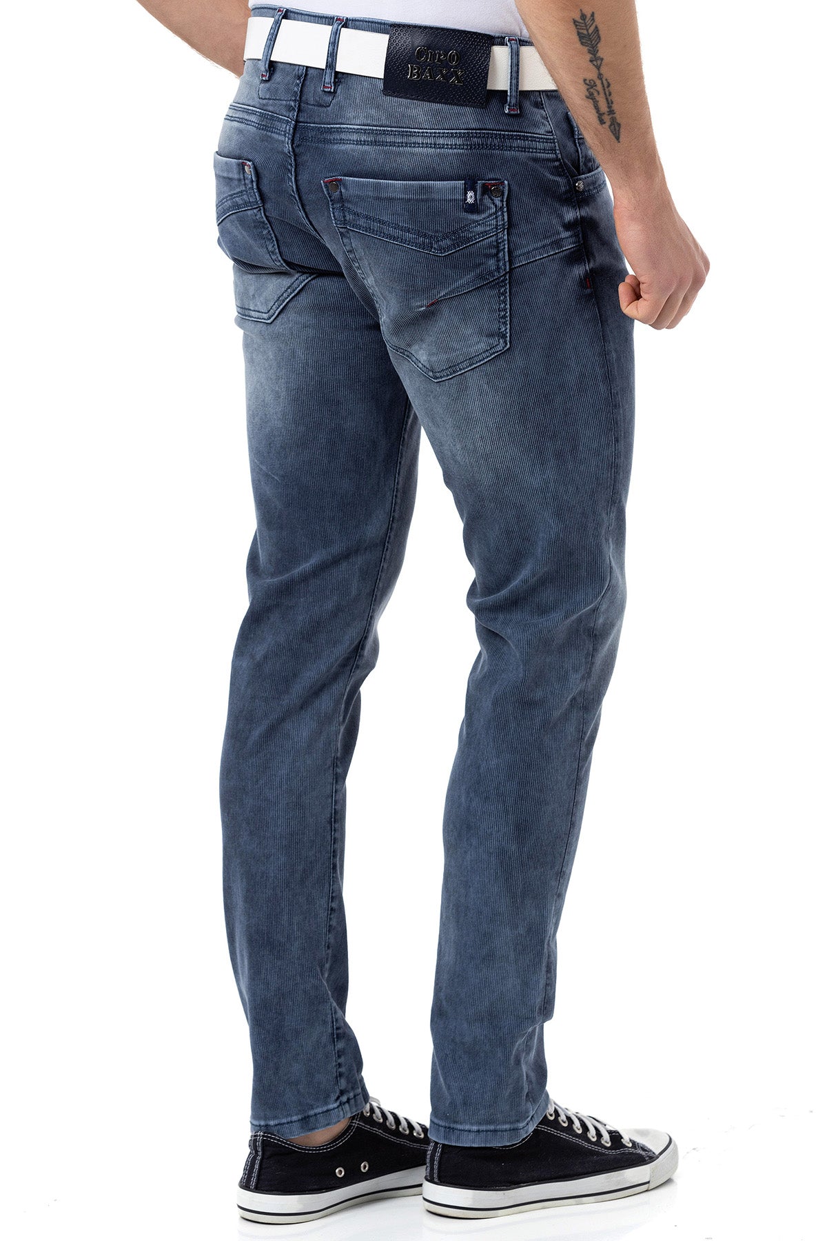 CD811 Men straight jeans with trendy decorative seams