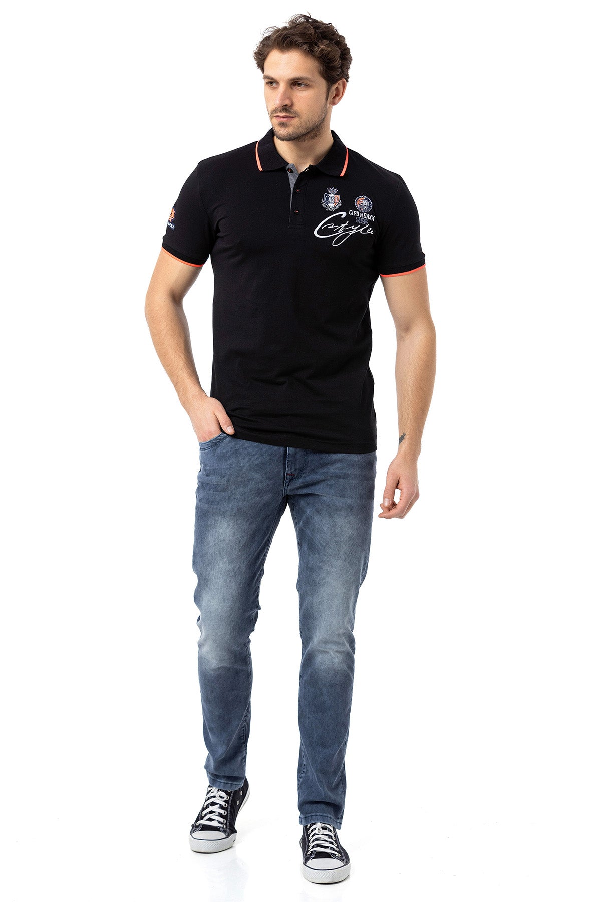CD811 Men straight jeans with trendy decorative seams