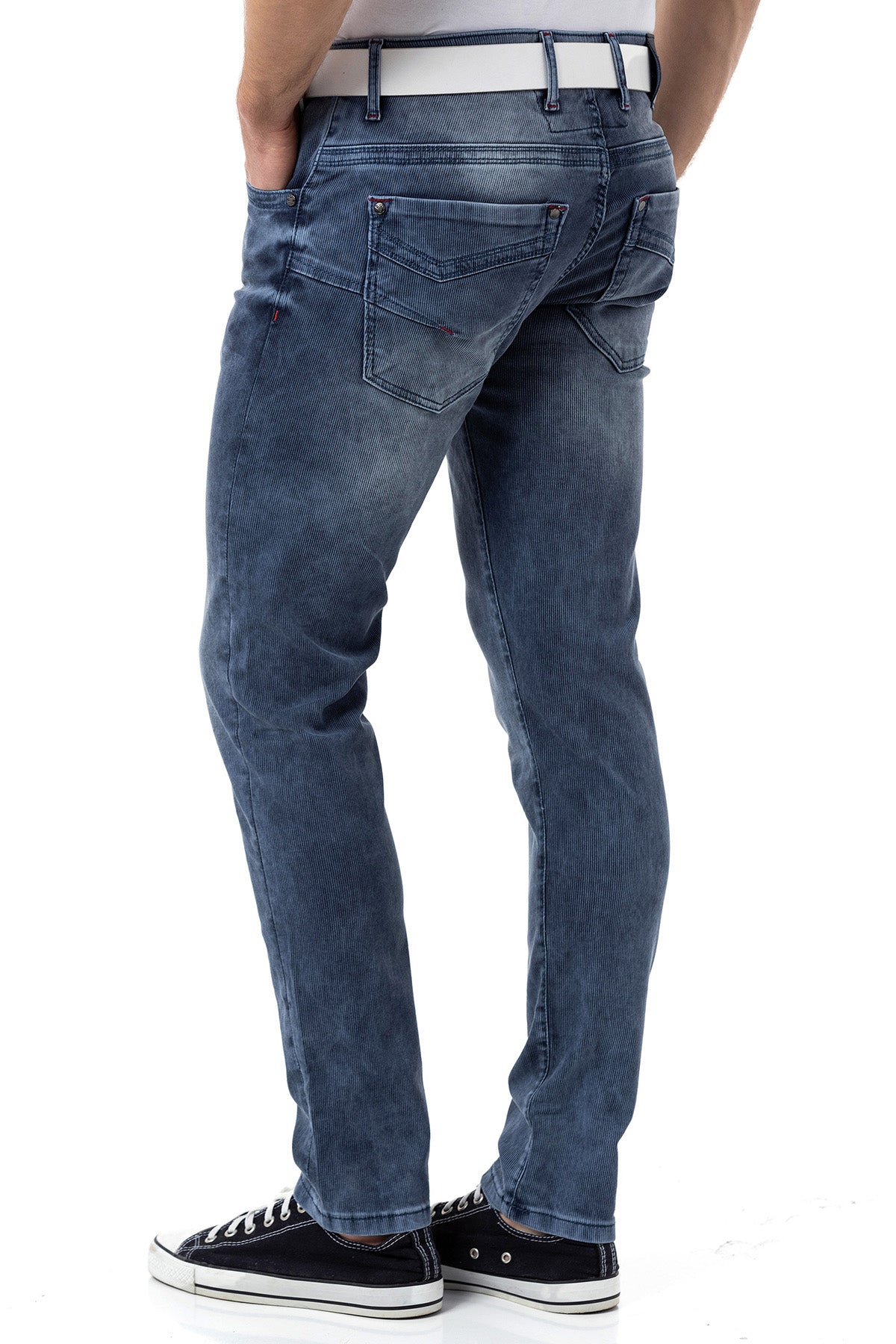 CD811 Men straight jeans with trendy decorative seams