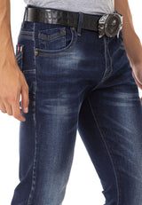 CD811 Men straight jeans with trendy decorative seams