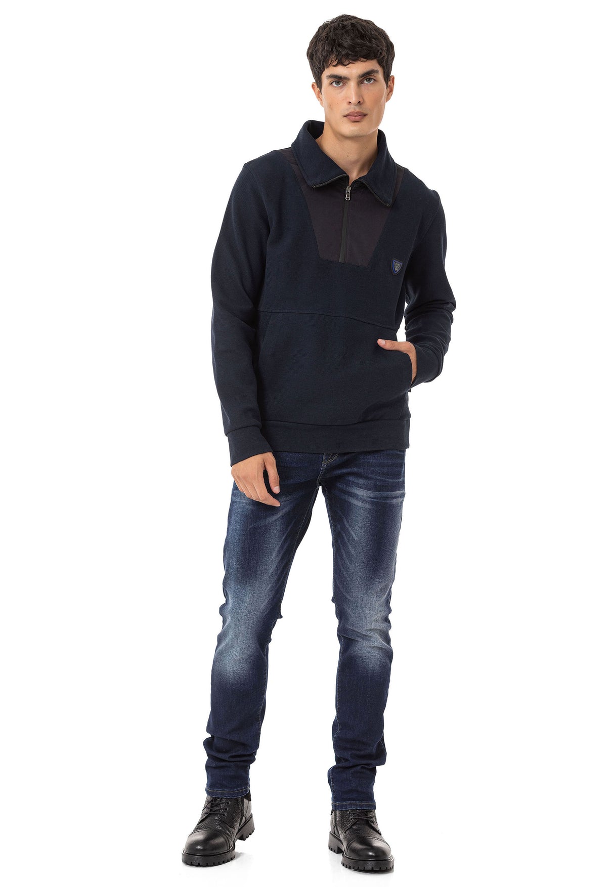 CD811 Men straight jeans with trendy decorative seams
